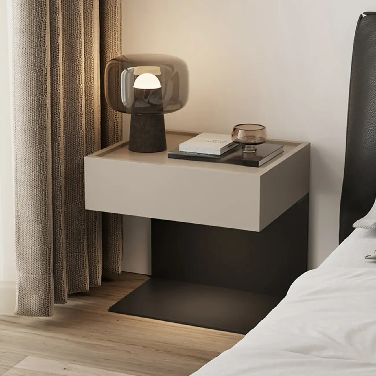 Modern Composite Wood Nightstand with Drawer Storage