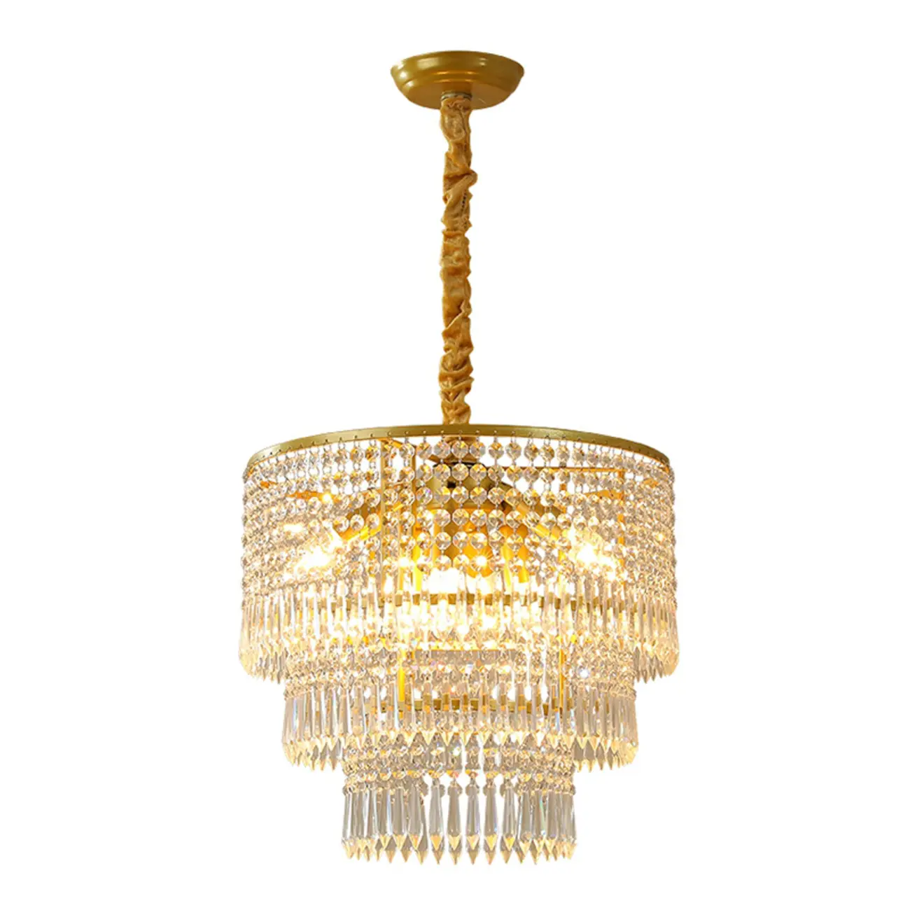 Modern Gold Descending Crystal Round Chandelier