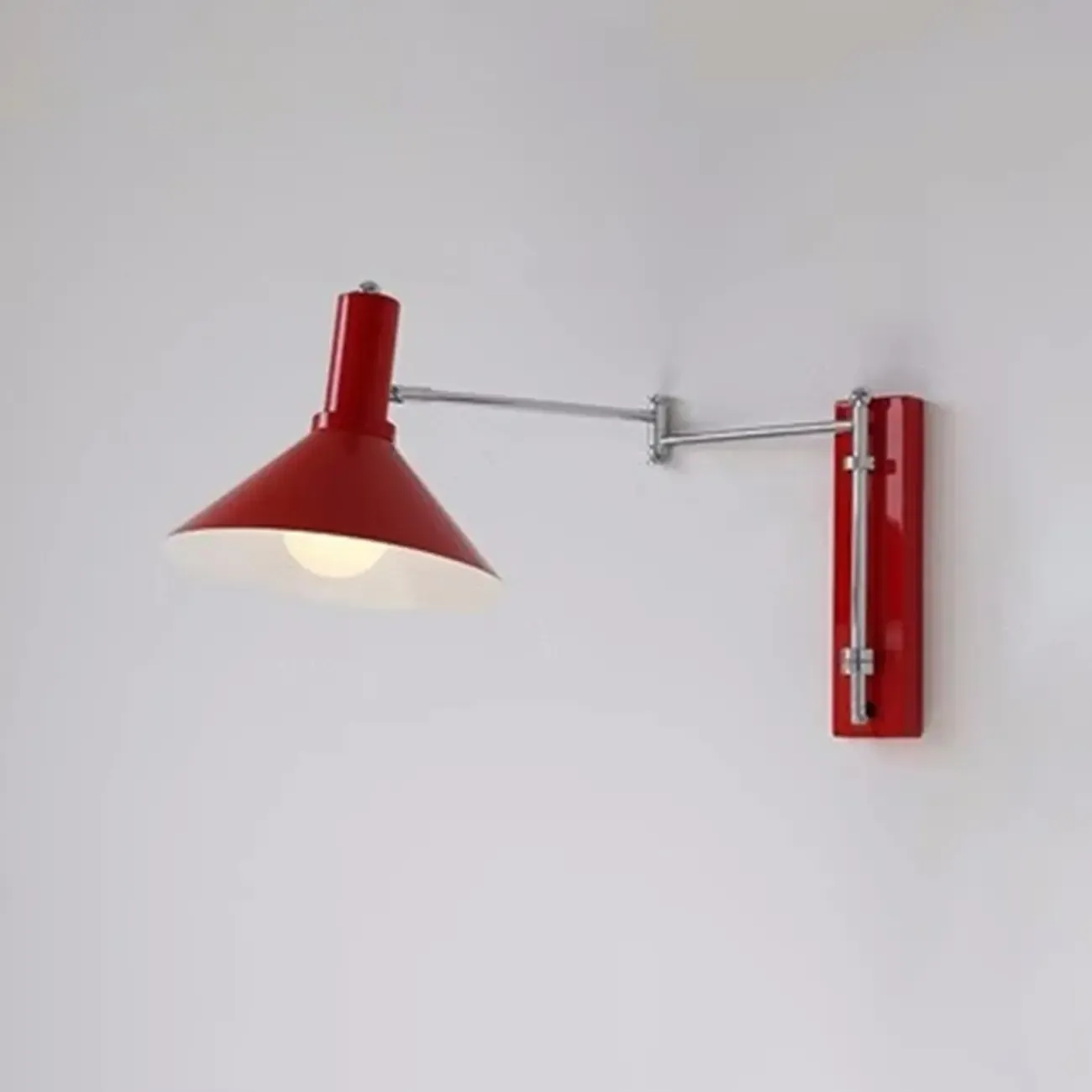 Modern Red Swing Arm Wall Mounted Light Fixture Iron Shade
