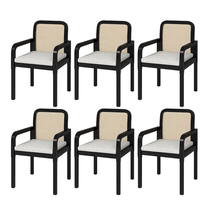 Antoine Modern Ratten Back Dining Chair with Removable Cushion Set of 6 by HULALA HOME
