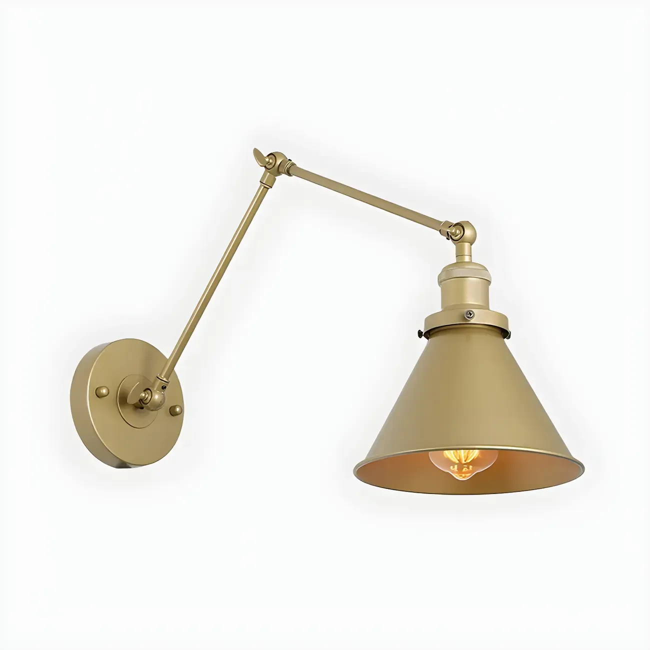 Industrial Gold Adjustable Swing Arm Wall Light