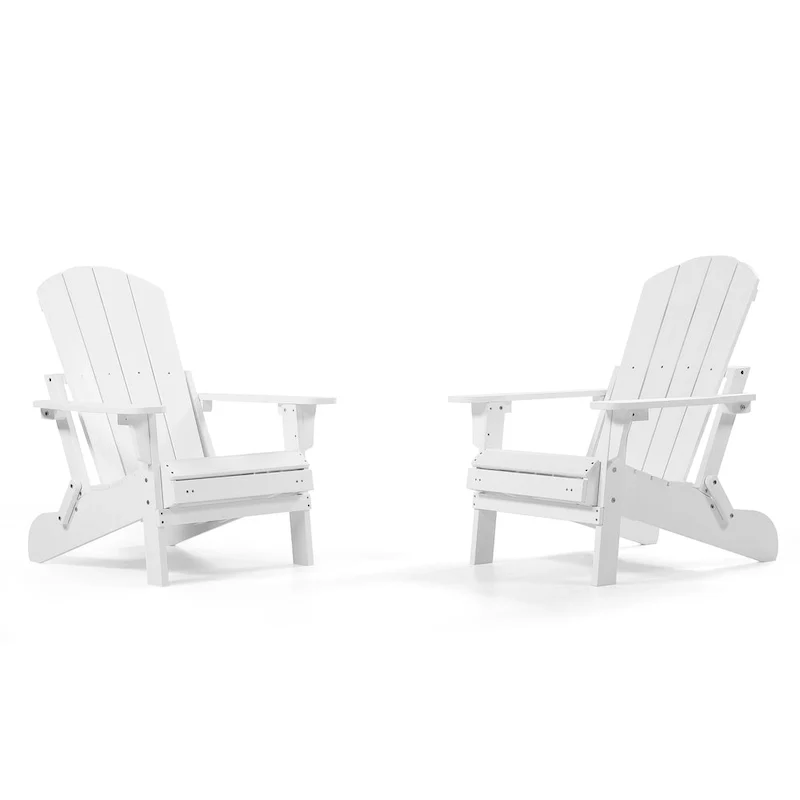 Seaton Folding Poly Adirondack Chair with Pull-out Ottoman, Set of 2