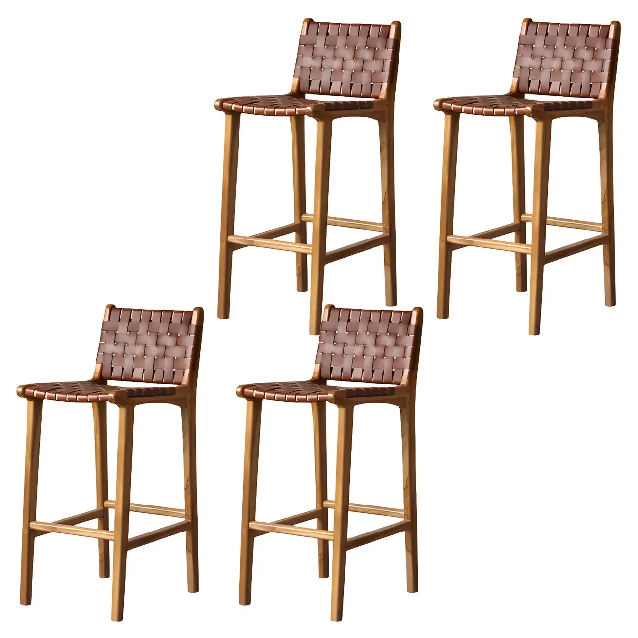 Rustic Reddish Brown Wooden Woven Bar Stool