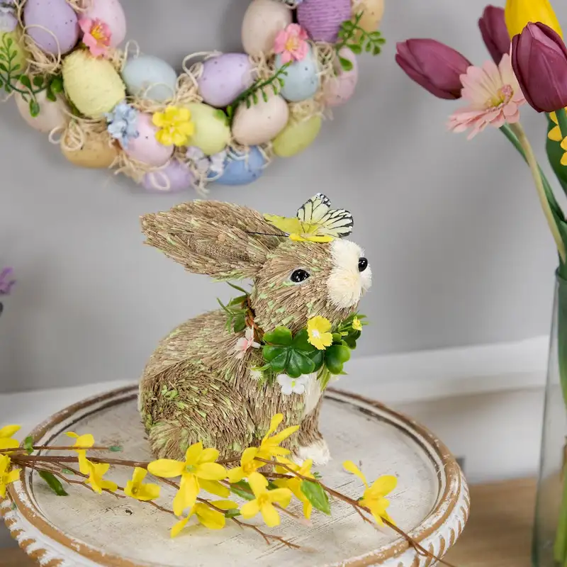 Easter Bunny with Butterfly Straw Figurine - 8