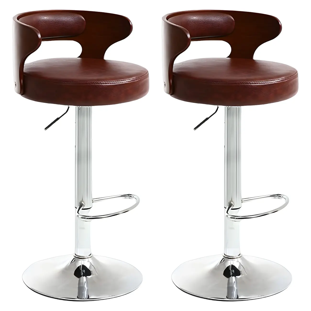 Adjustable Round Leather Swivel Bar Stools with Back