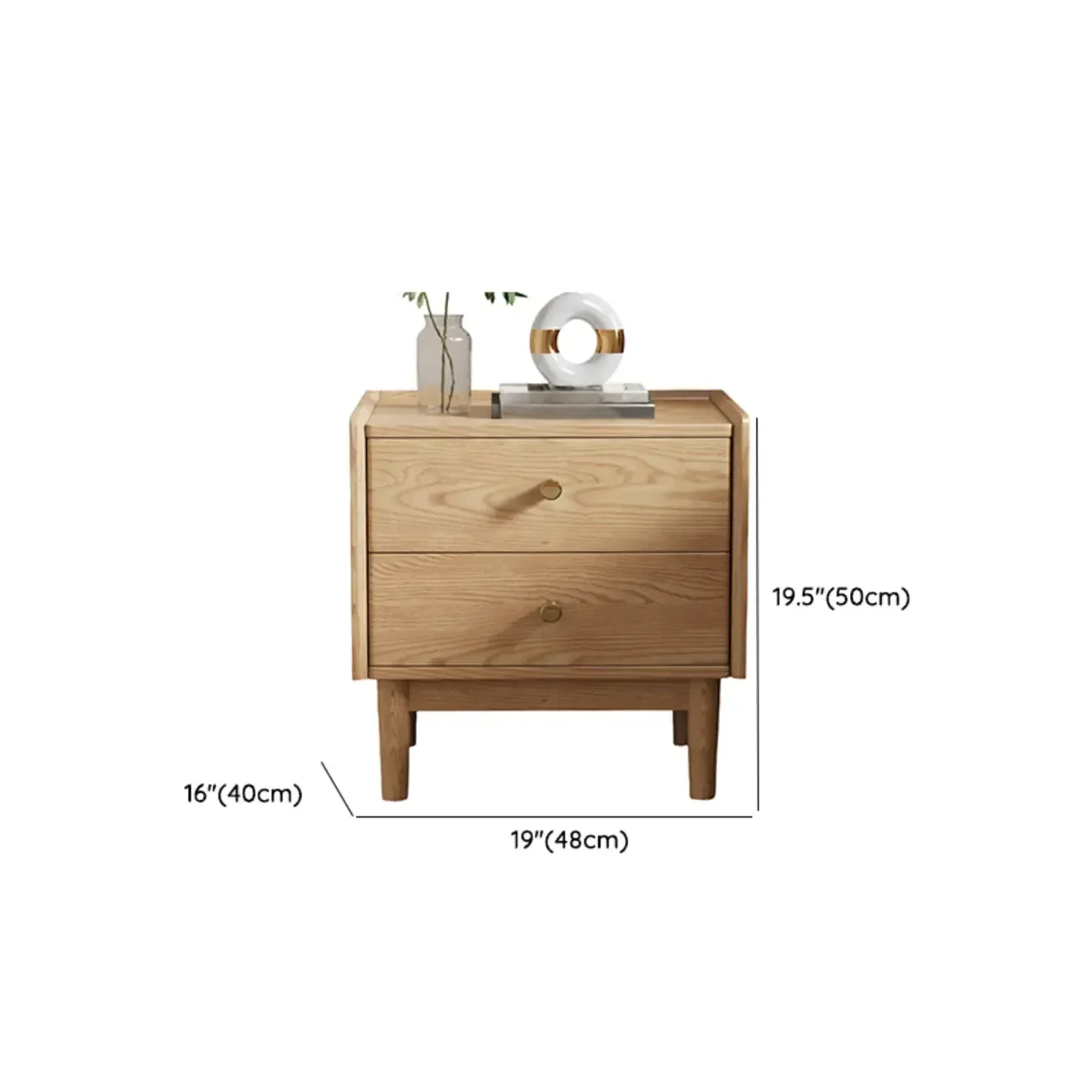 Scandinavian Brown Ash Wood 2-Drawer Nightstand