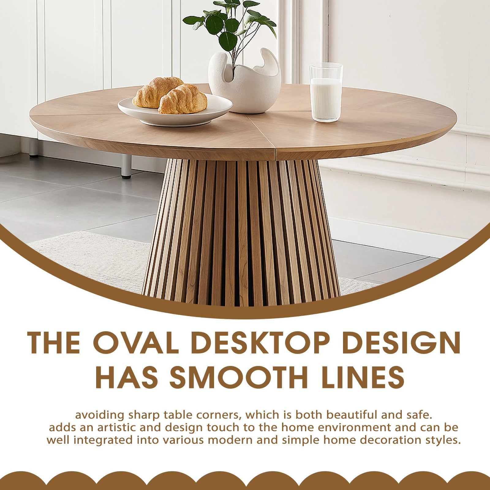 Modern Round Reeded Wooden Dining Table