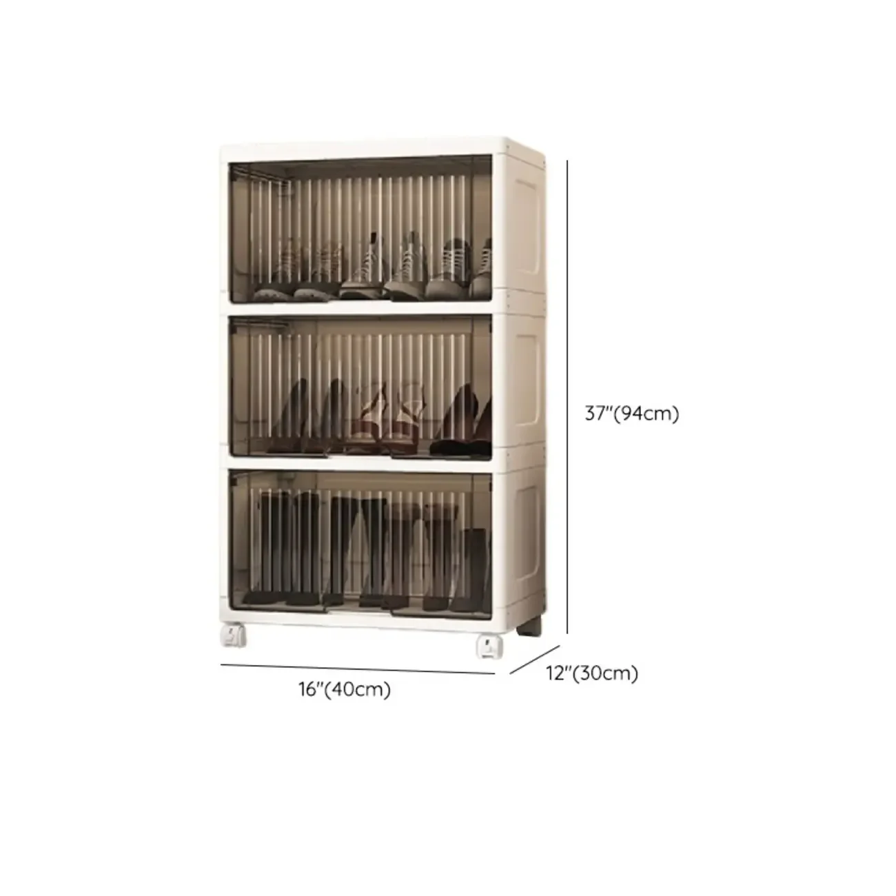 Hallway White Plastic Drop-Front Shoe Cabinet with Casters