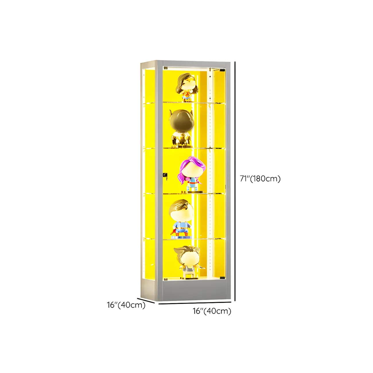 Adjustable Shelves White Glass Locking Curio Cabinet