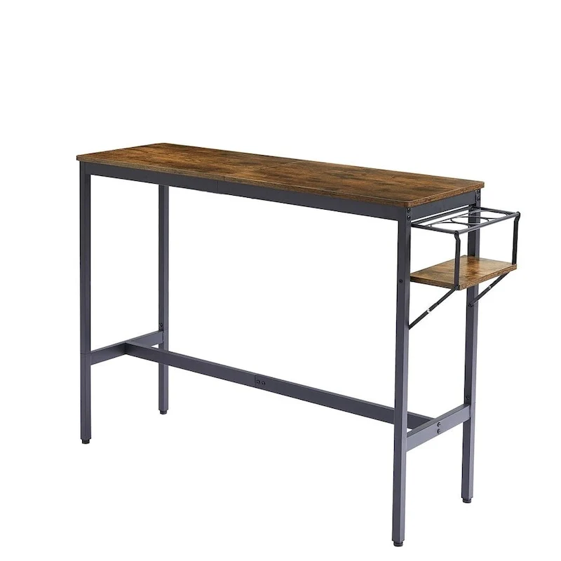 3 PCS Industrial Bar Table Set with Wine Rack