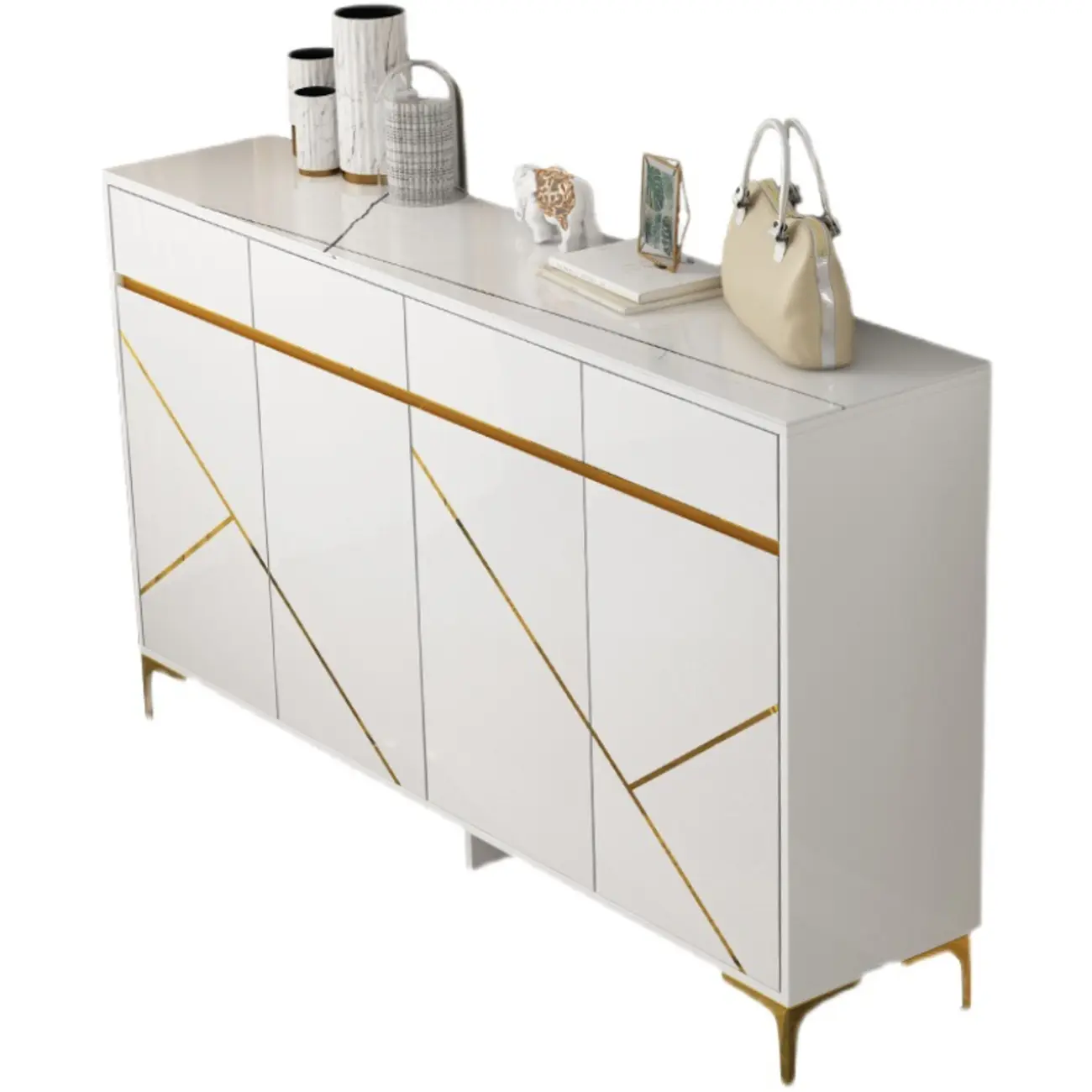 Trendy Gray Wood Shoe Cabinet with Drawers & Display Top