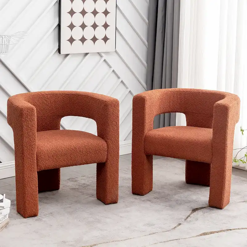 KINWELL 28   Wide Boucle Upholstered Square Armchair (Set of 2)