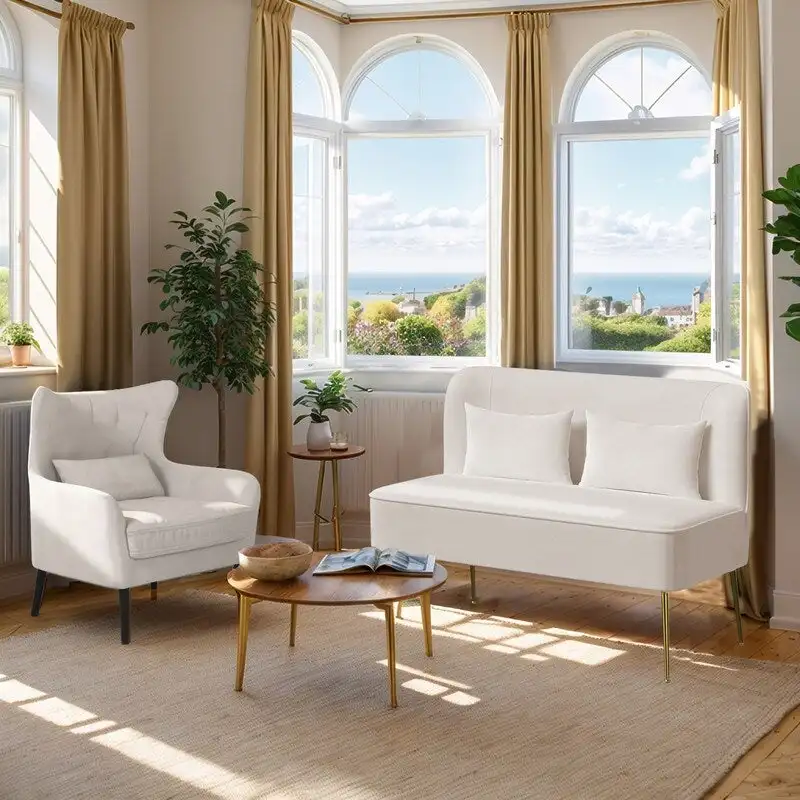 2-Piece Modern Velvet Living Room Couch Set Upholstered