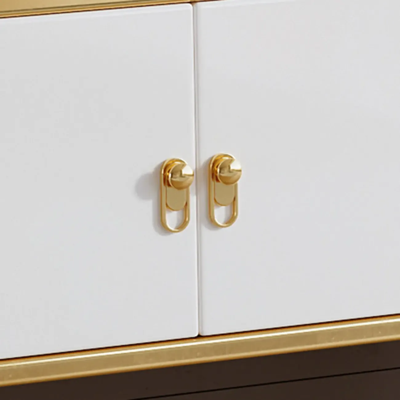 Glam Glossy White Stone TV Stand with Cable Management