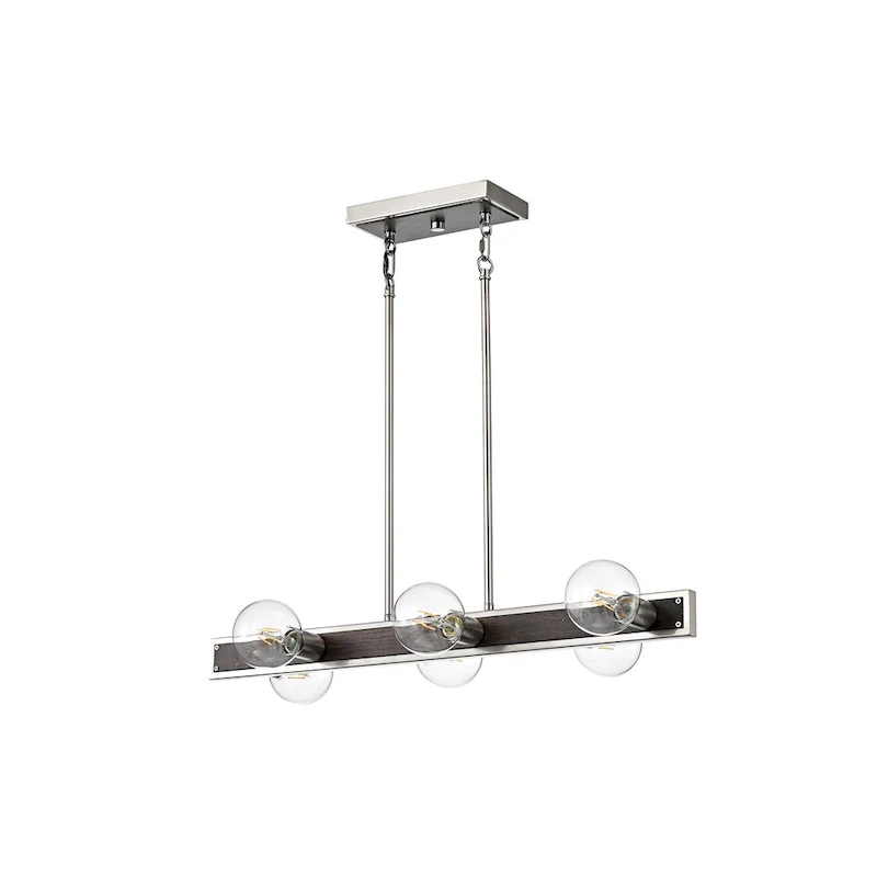 Brushed Nickel and Wood 6-Light Linear Island Lighting - Brushed Nickel and Wood