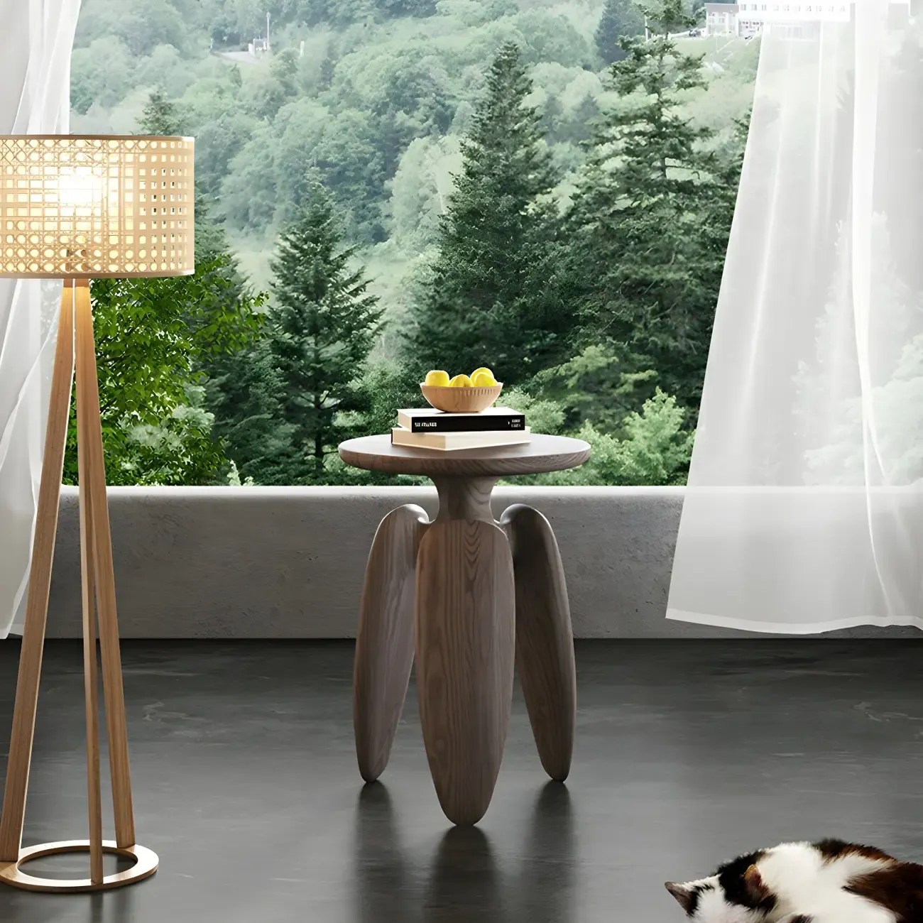 Natural Ash Wood Round Living Room Side Table Three Legs