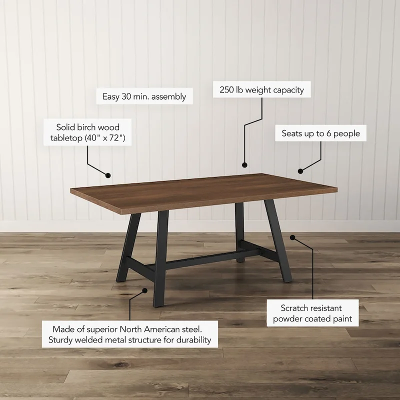 Amisco Otello 40 x 72 Solid Wood Dining Table