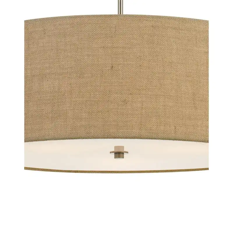3 Bulb Drum Shaped Fabric Pendant Fixture with Diffuser, Beige
