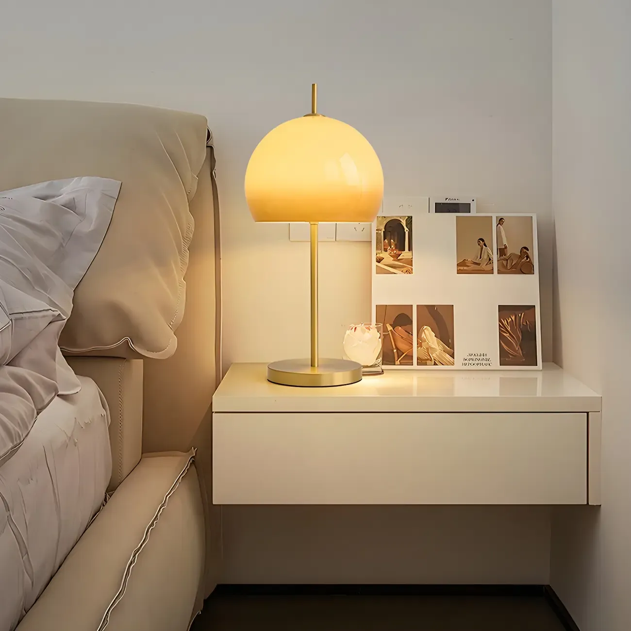 Nordic Orange Glass Dome Gold Bedside Lamp