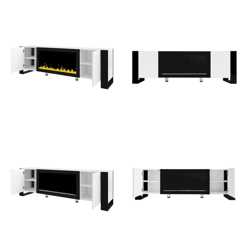 Modern TV Stand with 34.2 Non-heating Electric Fireplace and Cabinets