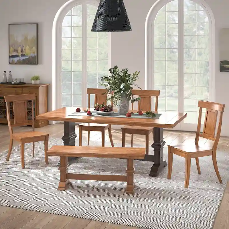 Ronda 78.7 Rectangular Solid Wood Top Dining Set with Panel Back Chairs