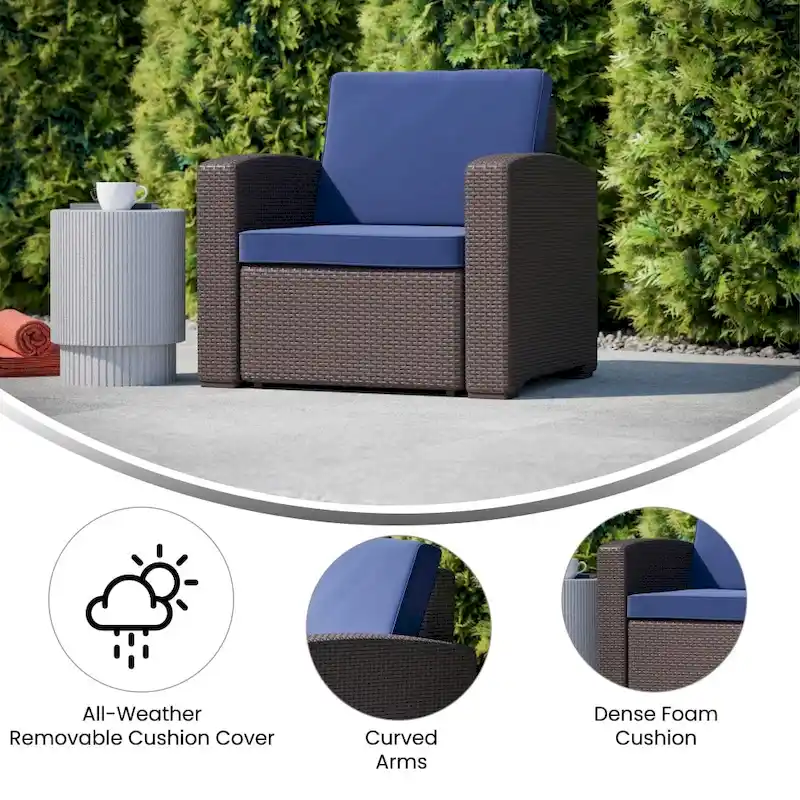 Faux Rattan Chair with All-Weather Cushion