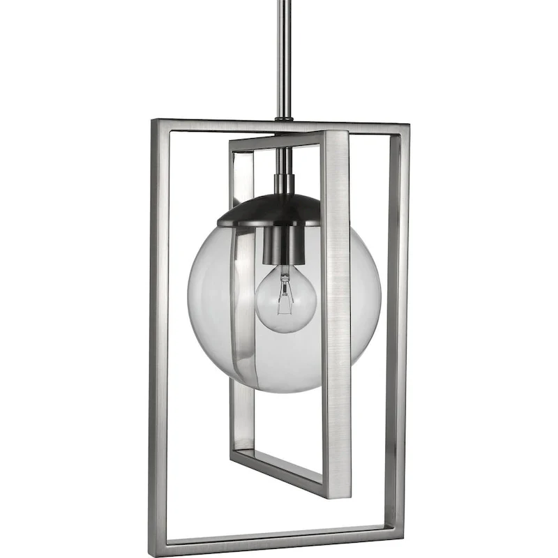 Atwell Collection One-Light Brushed Nickel Clear Glass Luxe Pendant Light - 15.750  x 16.340  x 11.810