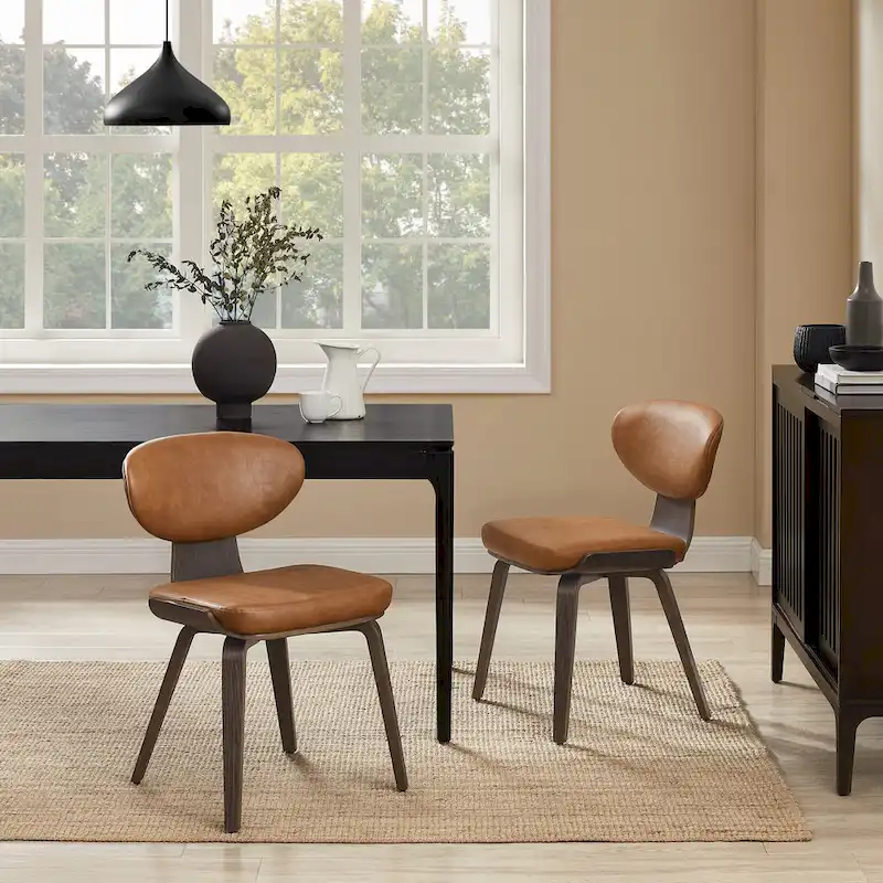 Art Leon Wood and PU Leather Dining Chair (Set of 2).