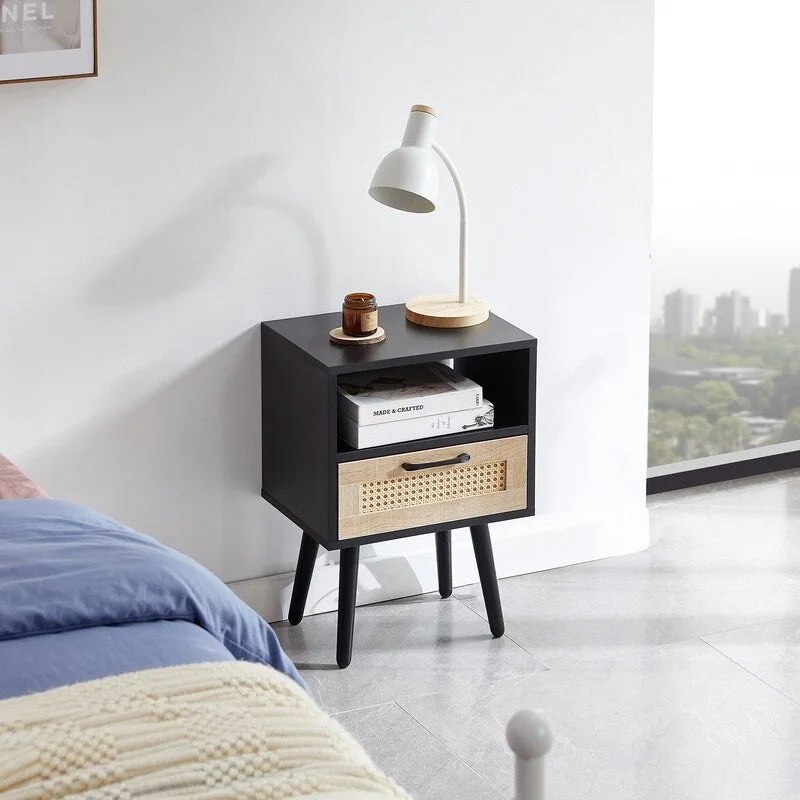 Nightstand with Charging Station End Side Table with Drawer
