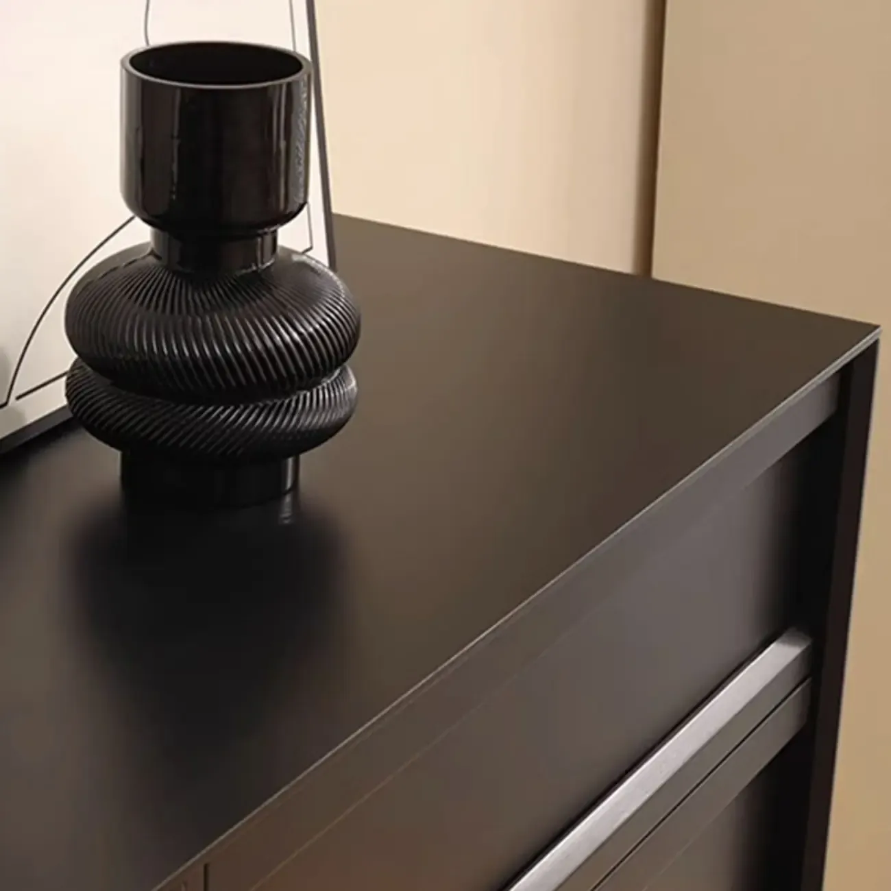 Industrial Wood Dresser with Drawers and Smooth Metal Rail