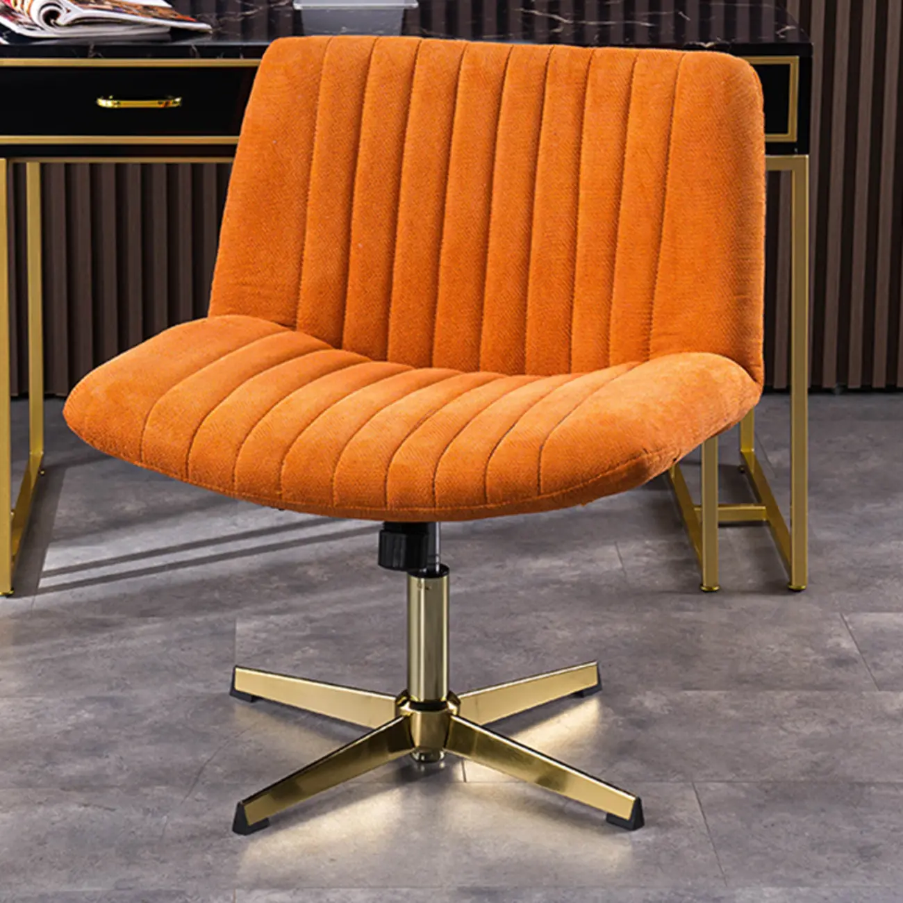 Elegant Gray Linen Upholstered Swivel Office Chair