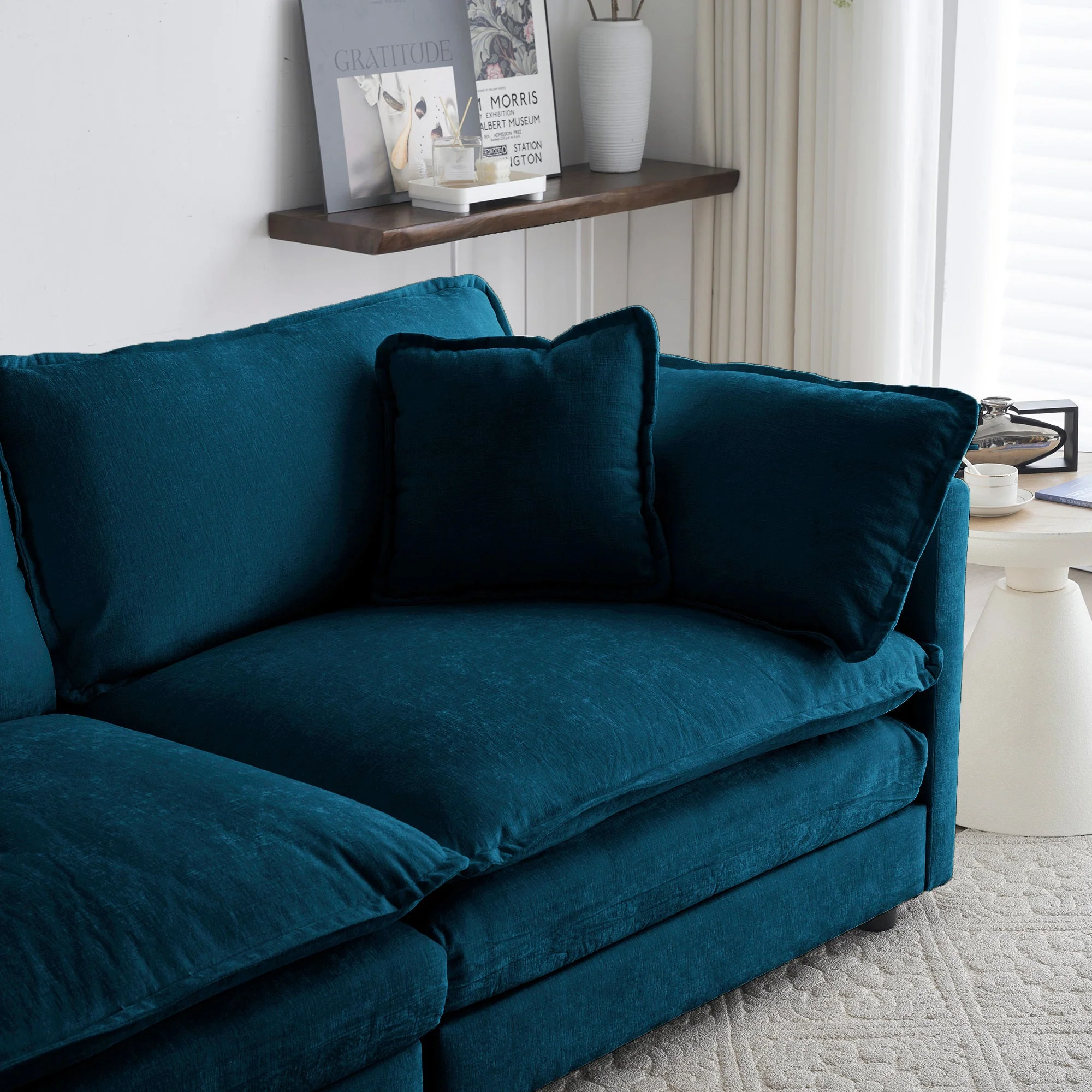 Walker Edison | Modern Chenille Cloud Loveseat Sofa Blue