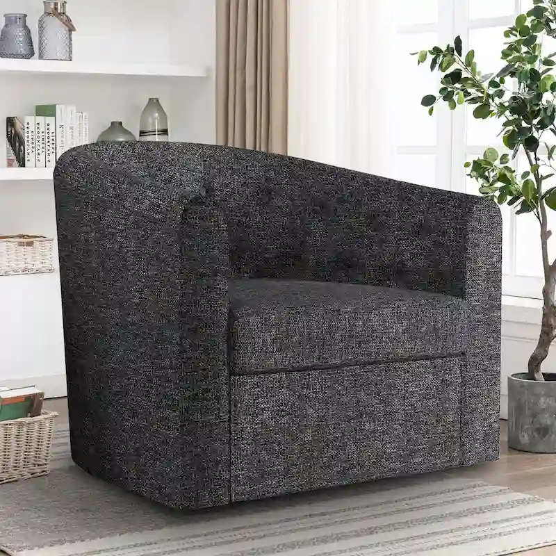 Swivel Cuddle Fabric Accent Chair with Button-Tufting