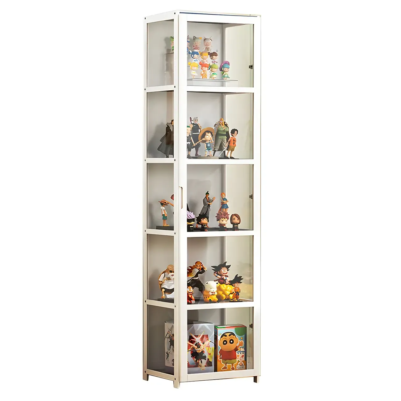 White Modern Bamboo Clear Figure Curio Cabinet