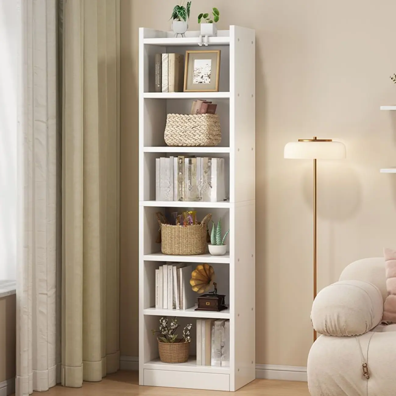 Scandinavian Oak Rectangle 5-Shelf Wood Bookcase