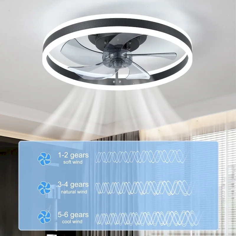 21.7in Iron Round Ceiling Fan with Lights Dimmable LED