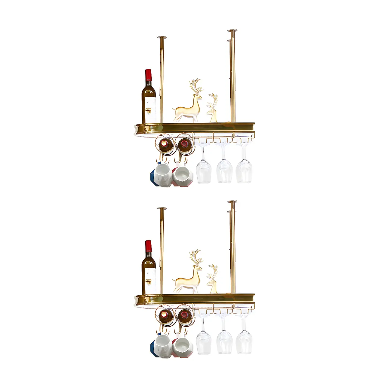 Modern Gold Metal Wine Rack with Glass Holder