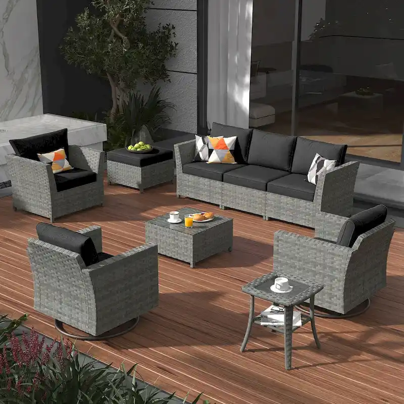 XIZZI 9-piece Patio Furniture Sectional Set with Swivel Rocking Chairs