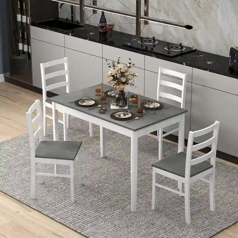 Costway 5-Piece Dining Set Solid Wood Kitchen Furniture with