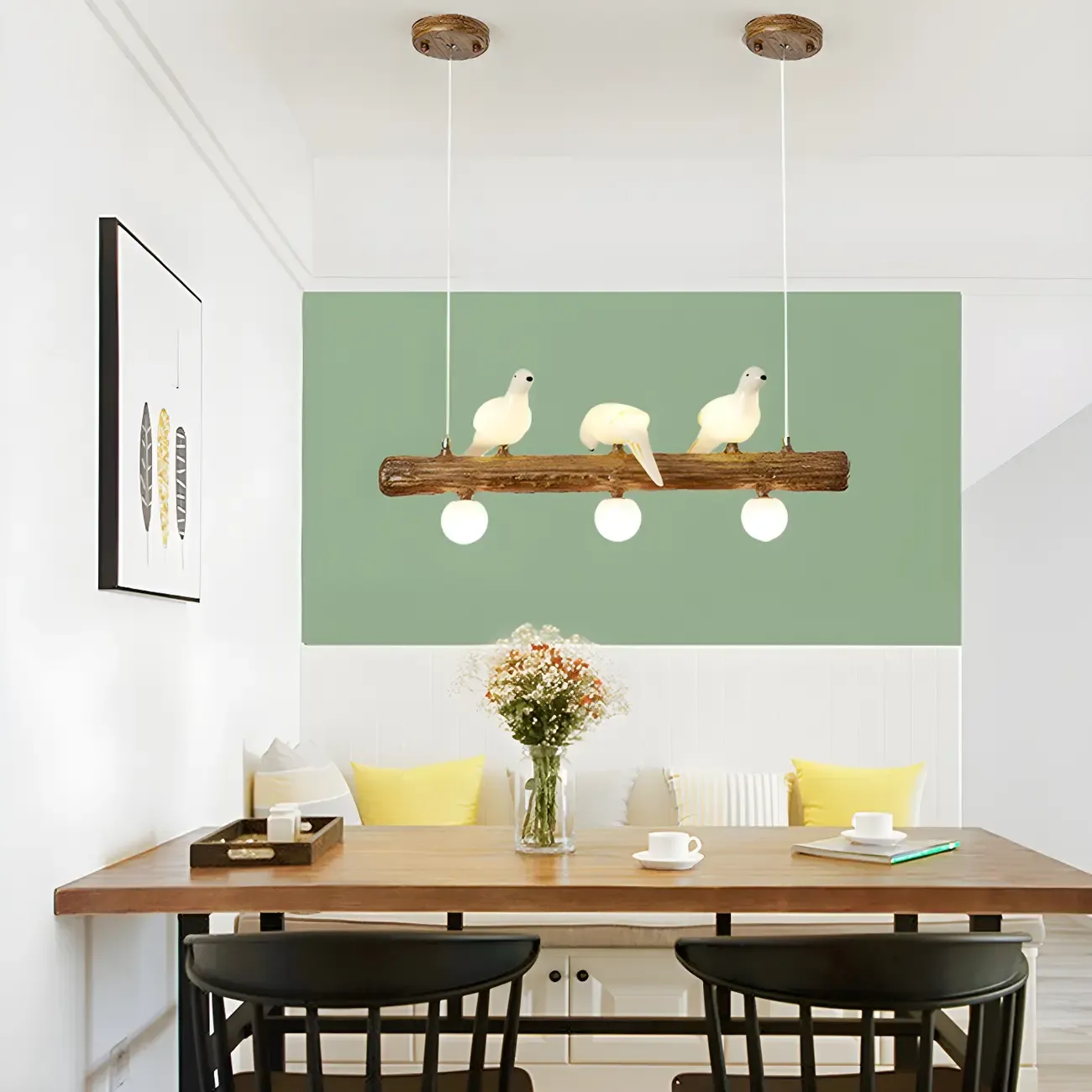 Rustic Wood LED Bird Island Chandelier