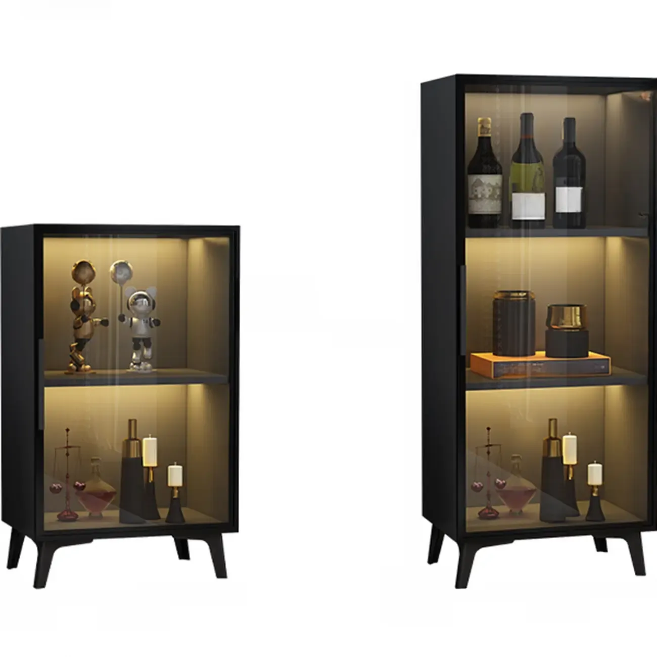 Compact Freestanding Enclosed Wooden Glass Curio Cabinet