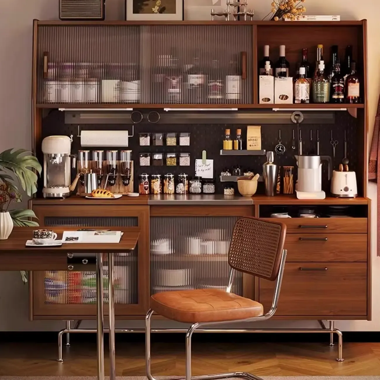 Modern Oak Wood Sideboard with Sliding Doors