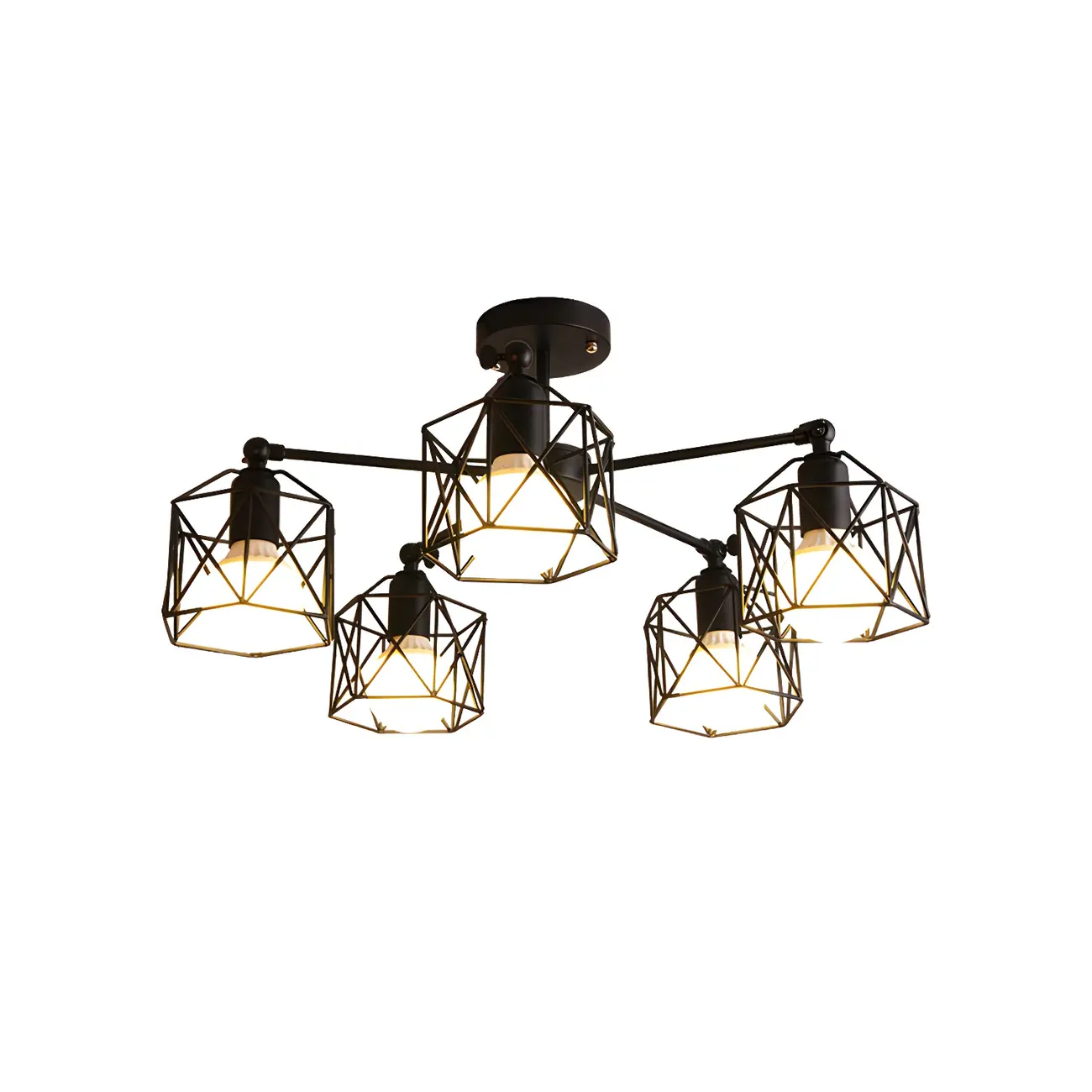 Industrial Black Metal Semi-Flush Ceiling Light in 3/5-Light