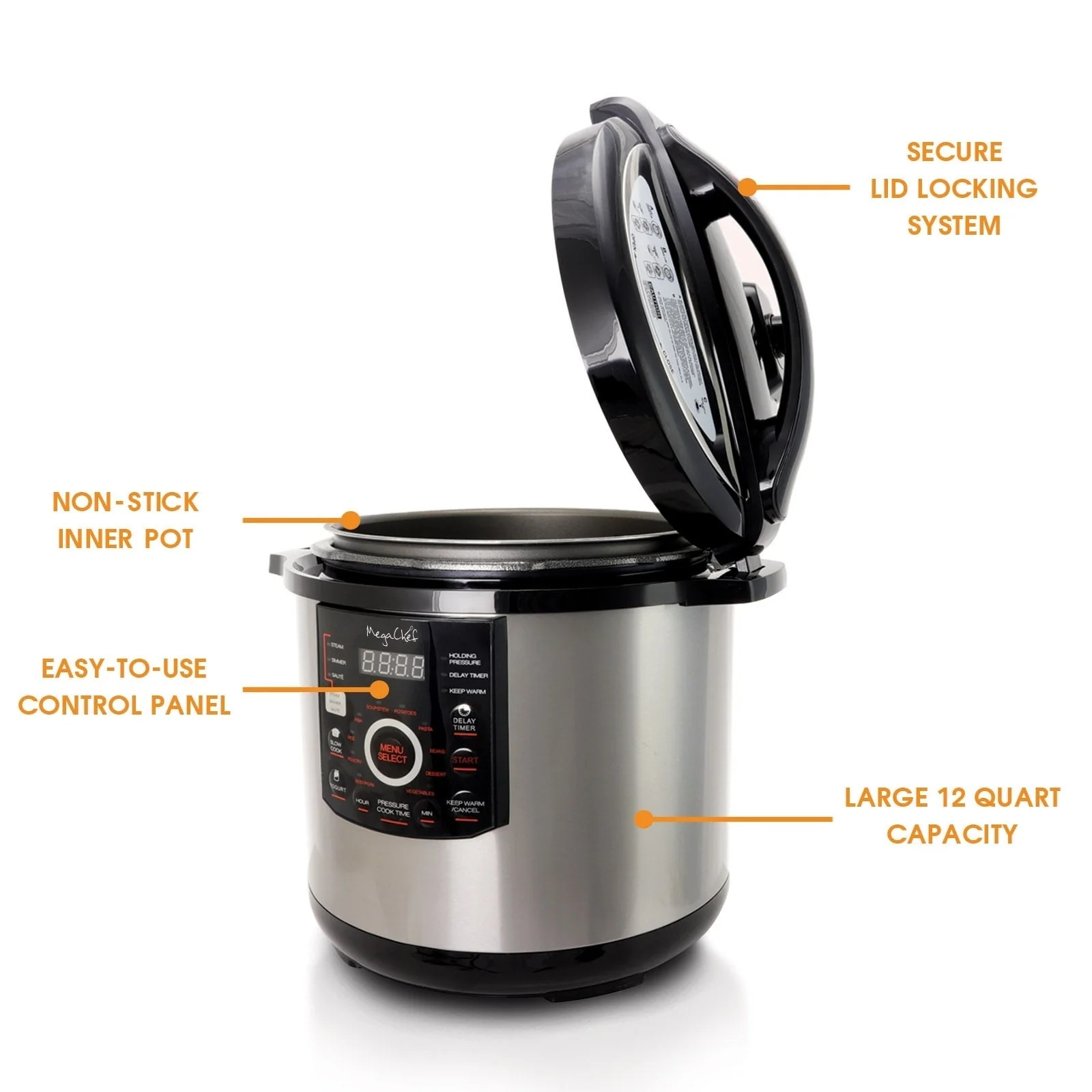 Megachef 12-quart Steel Digital 15-preset Pressure Cooker