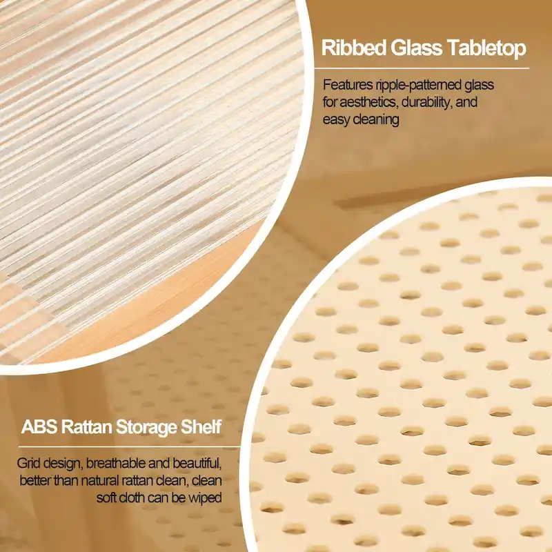 2-Tier Rectangular Coffee Table, Glass Top Sofa Table - 39.4L x 19.7W x 19.7D