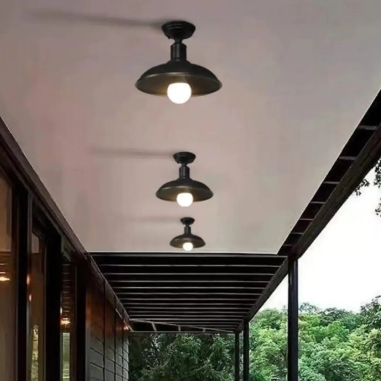 Industrial LED Semi Flush Ceiling Light with Black Iron Shade
