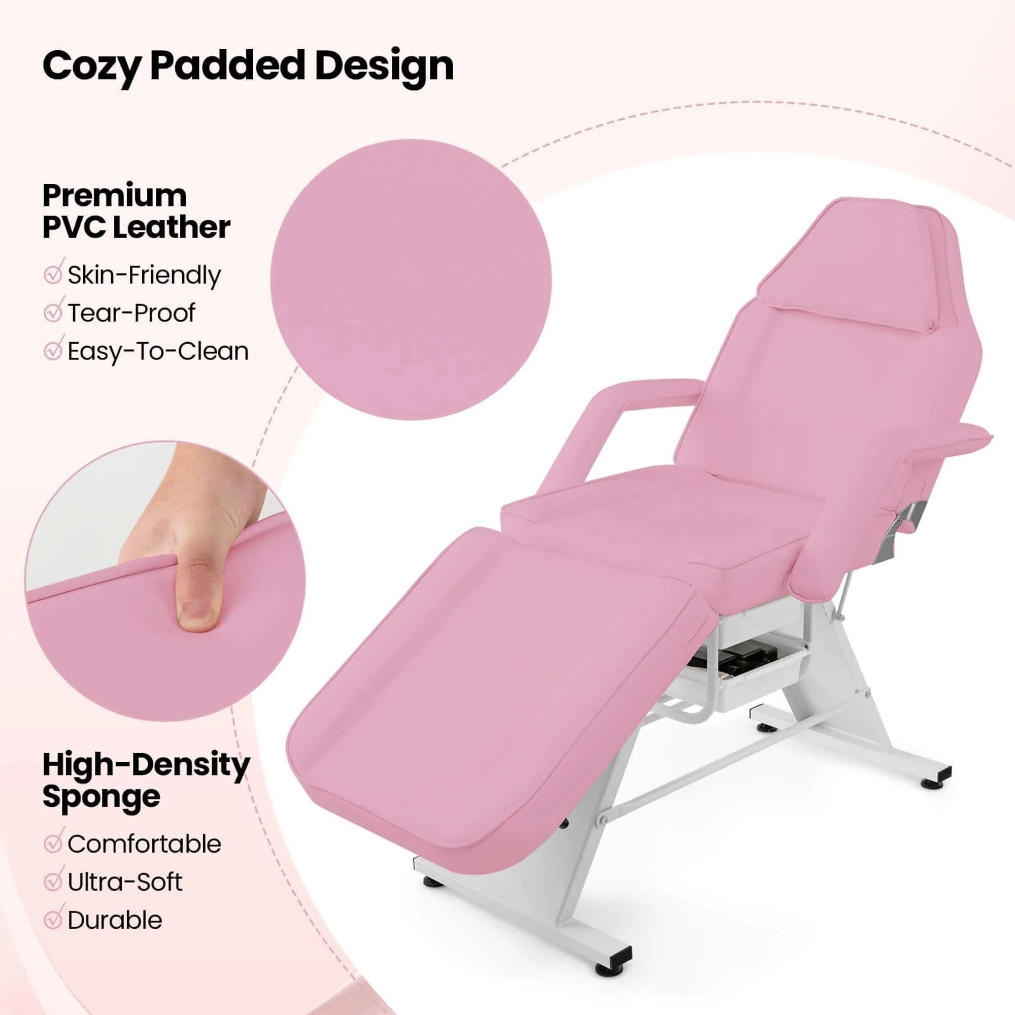 Costway 72 Massage Bed with Hydraulic Stool Adjustable Backrest &