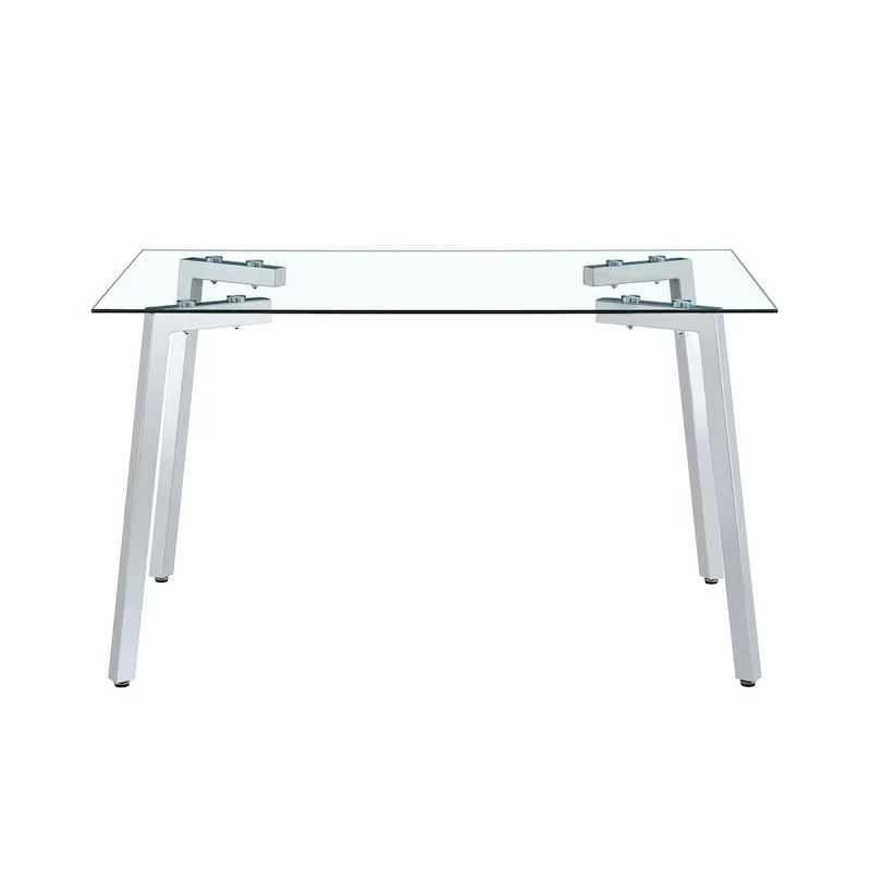 Glass Dining Table Modern Minimalist Rectangle Table for 4 Tempered Glass Tabletop with Metal Legs for Kitchens,Restaurants