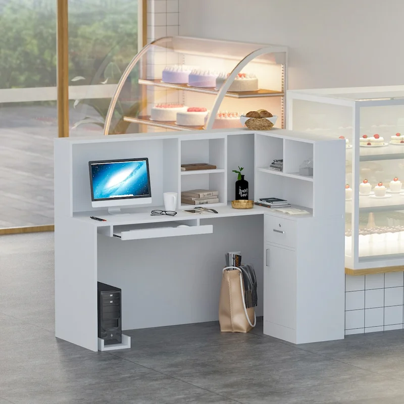 Timechee 55.9W 48.4H L-Shape Wood Reception Desk Drawer With Lock