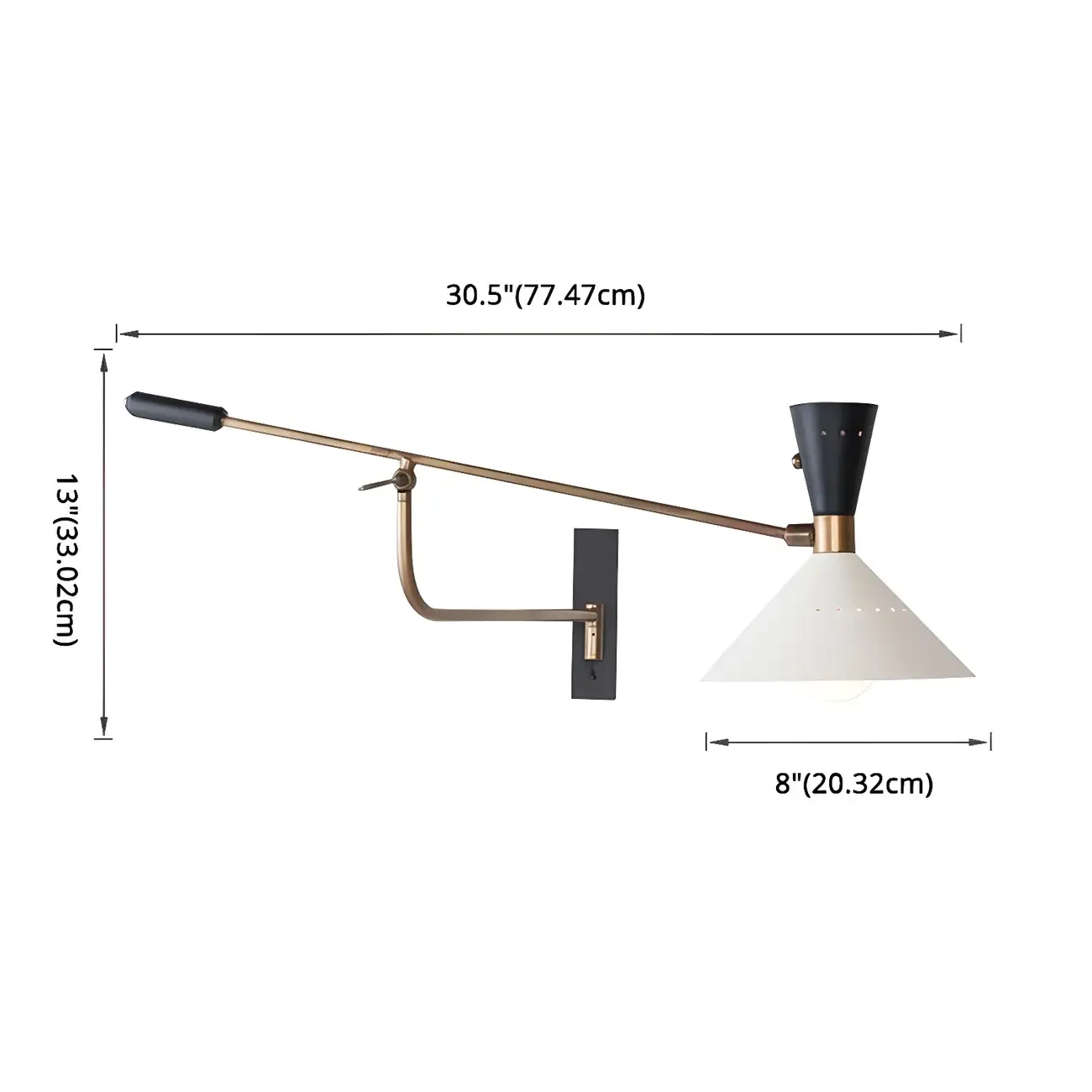 Modern Brass White Conical Arm Swing Wall Light